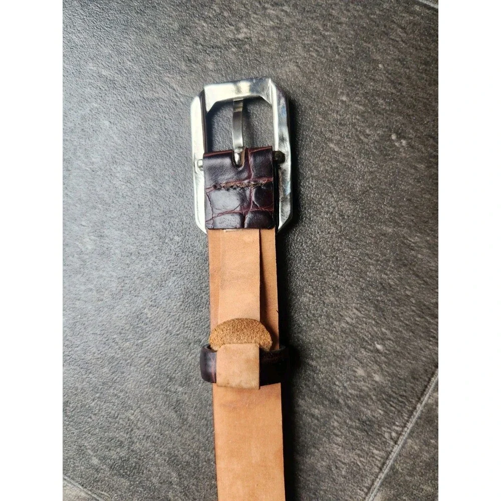 Harold Powell Belt Italian Leather Dark Brown Croc Silver Tone Buckle Sz Large